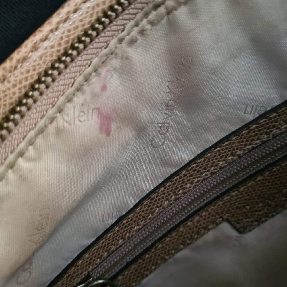 VINTAGE Calvin Klein Tan Two Handle Bag Handbag - Picture 11 of 16